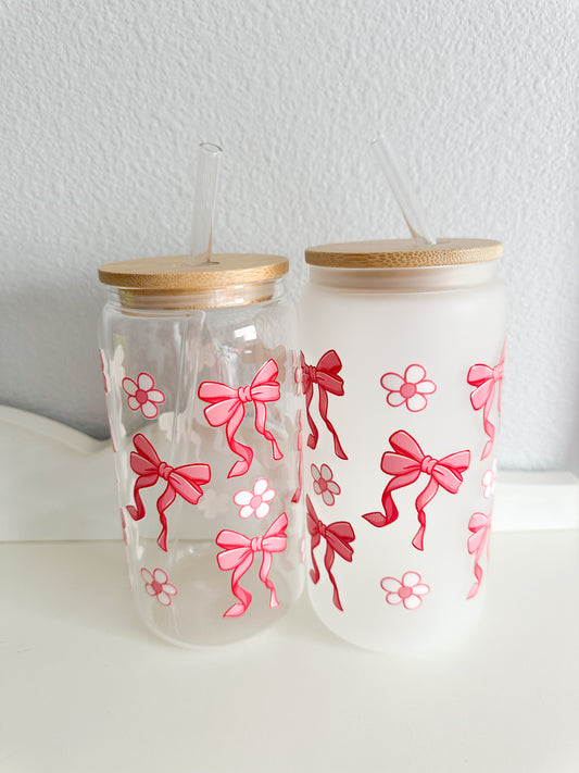 Bows & flowers glass cup