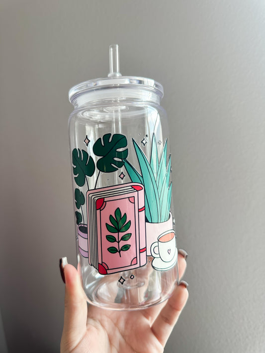 Books, coffee & plants acrylic cup