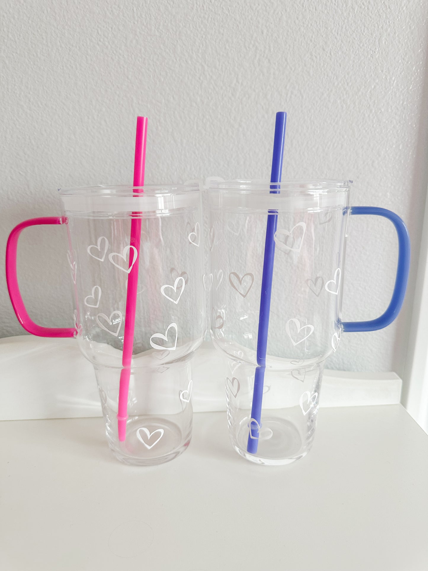 Hearts glass tumbler mug