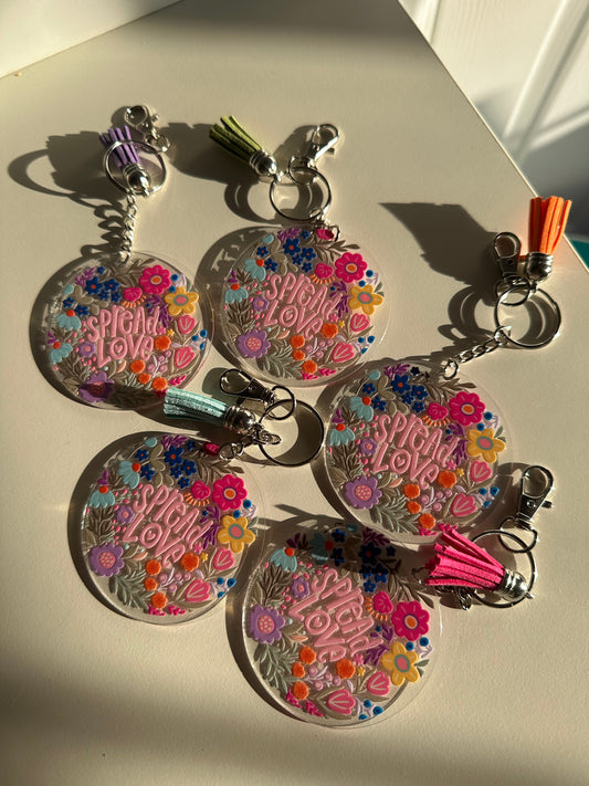 Spread love acrylic keychain
