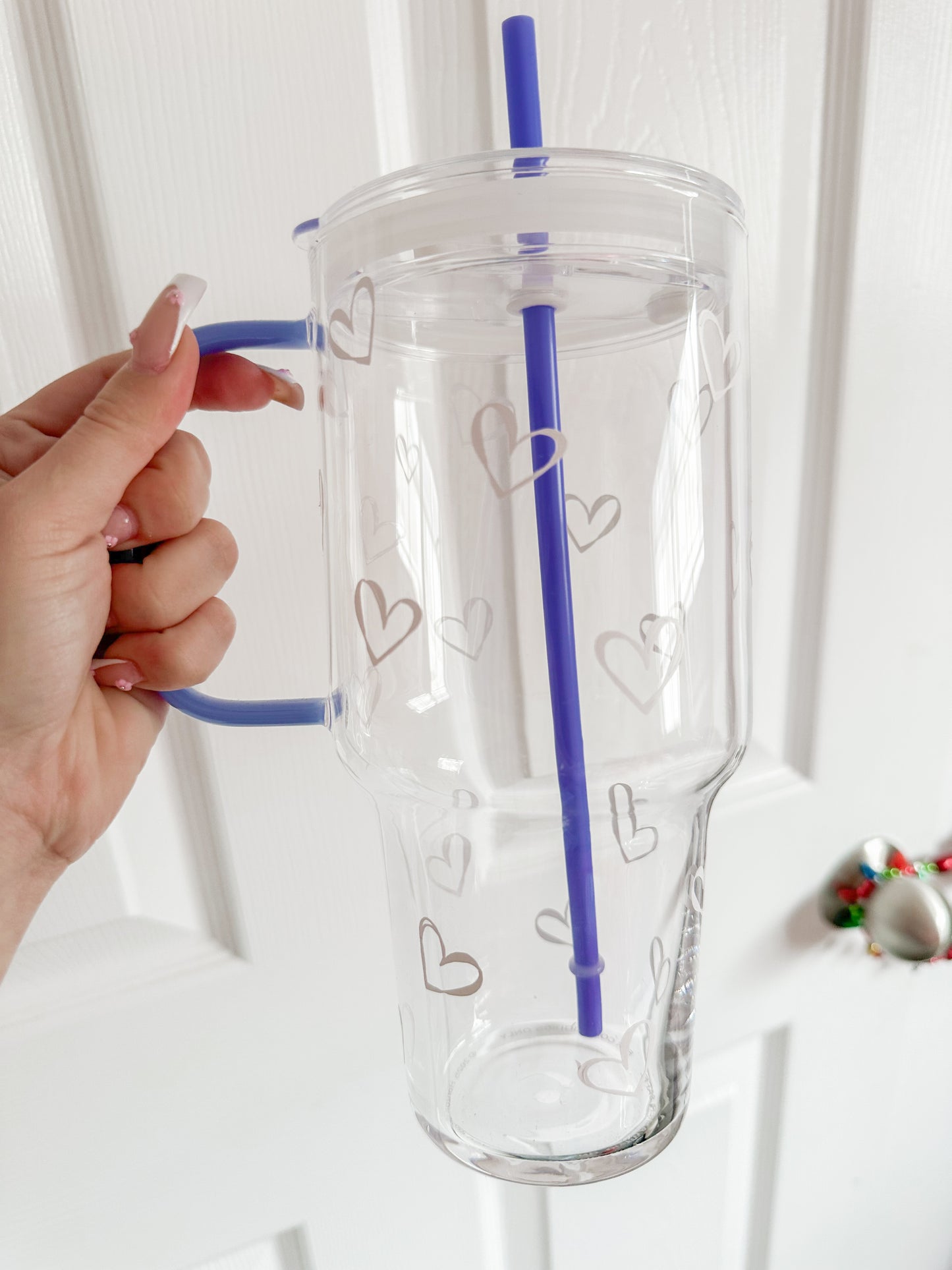 Hearts glass tumbler mug