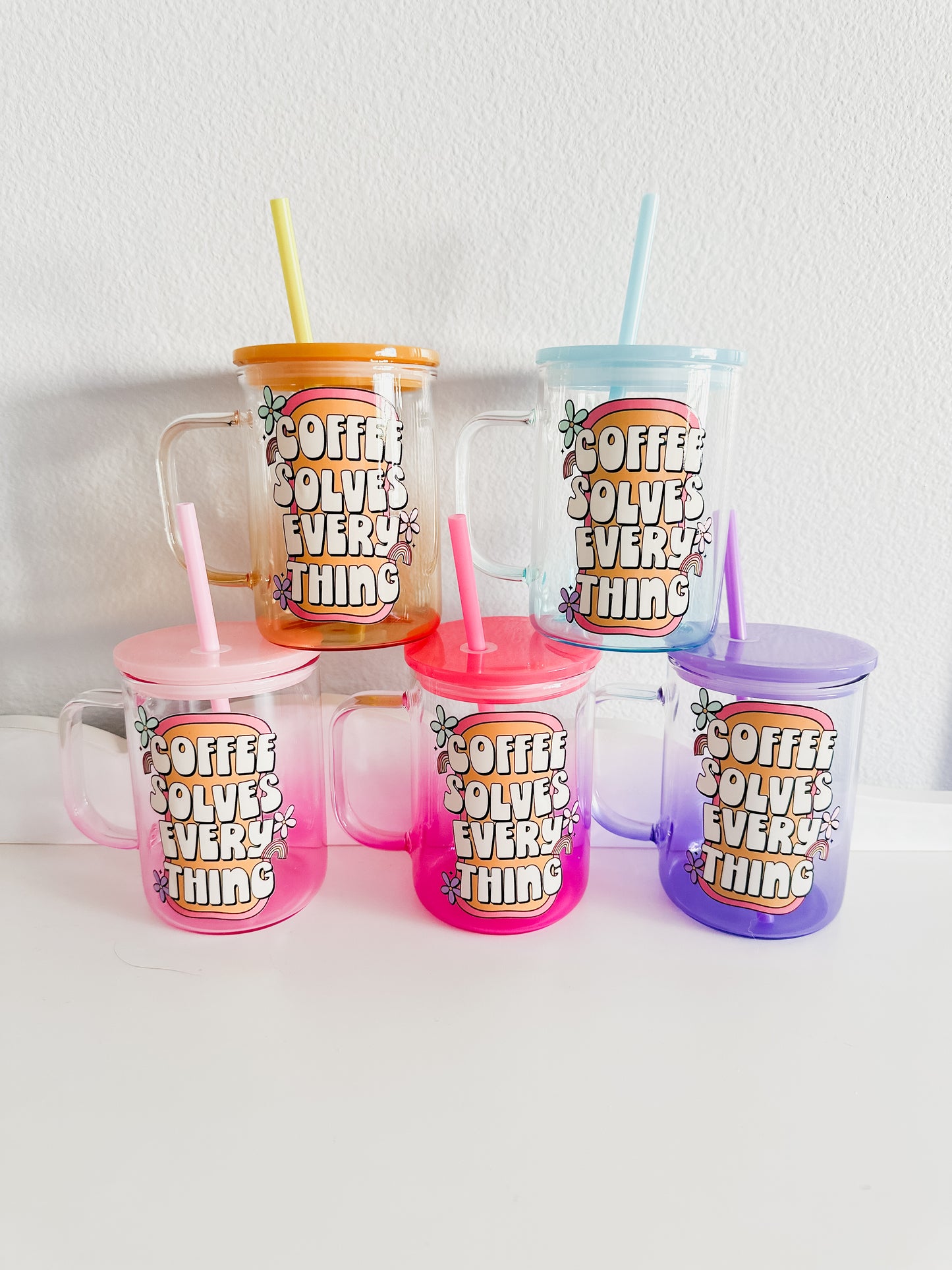 Coffee solves everything colored mugs