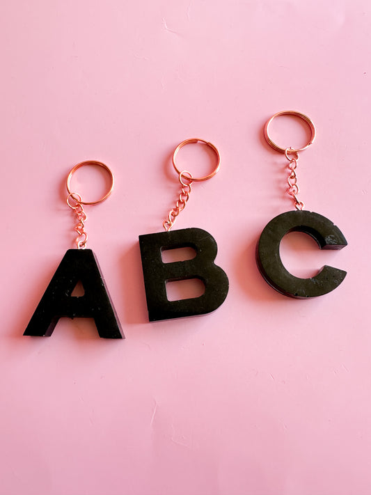 Black initial keychain *rose gold*