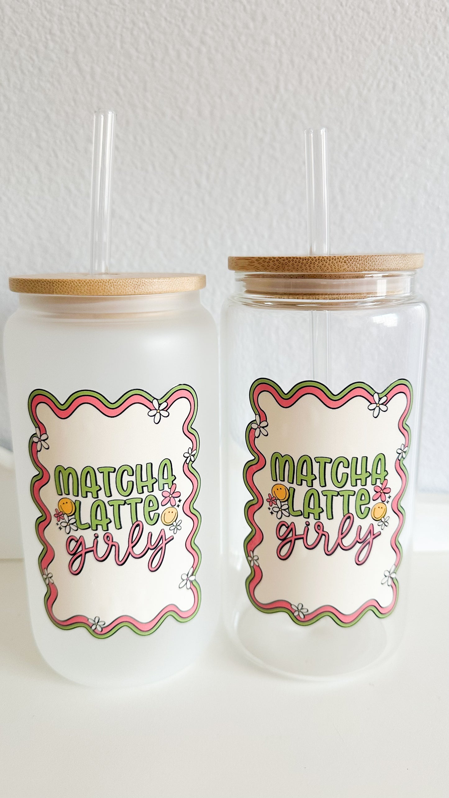 Matcha latte girly glass cup