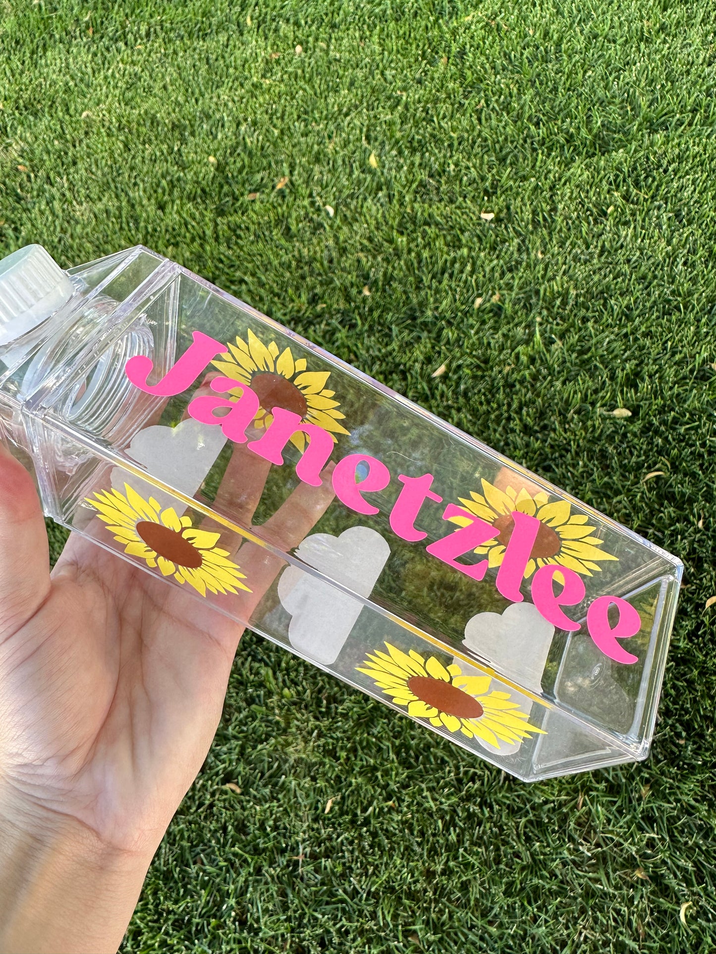 Sunflower/cloud custom name milk carton bottle