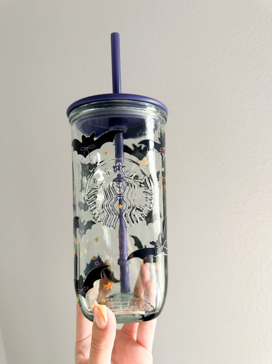 It’s freakin bats starbs glass cup