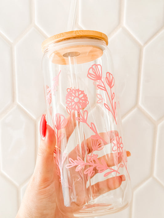 Floral line art glass cup