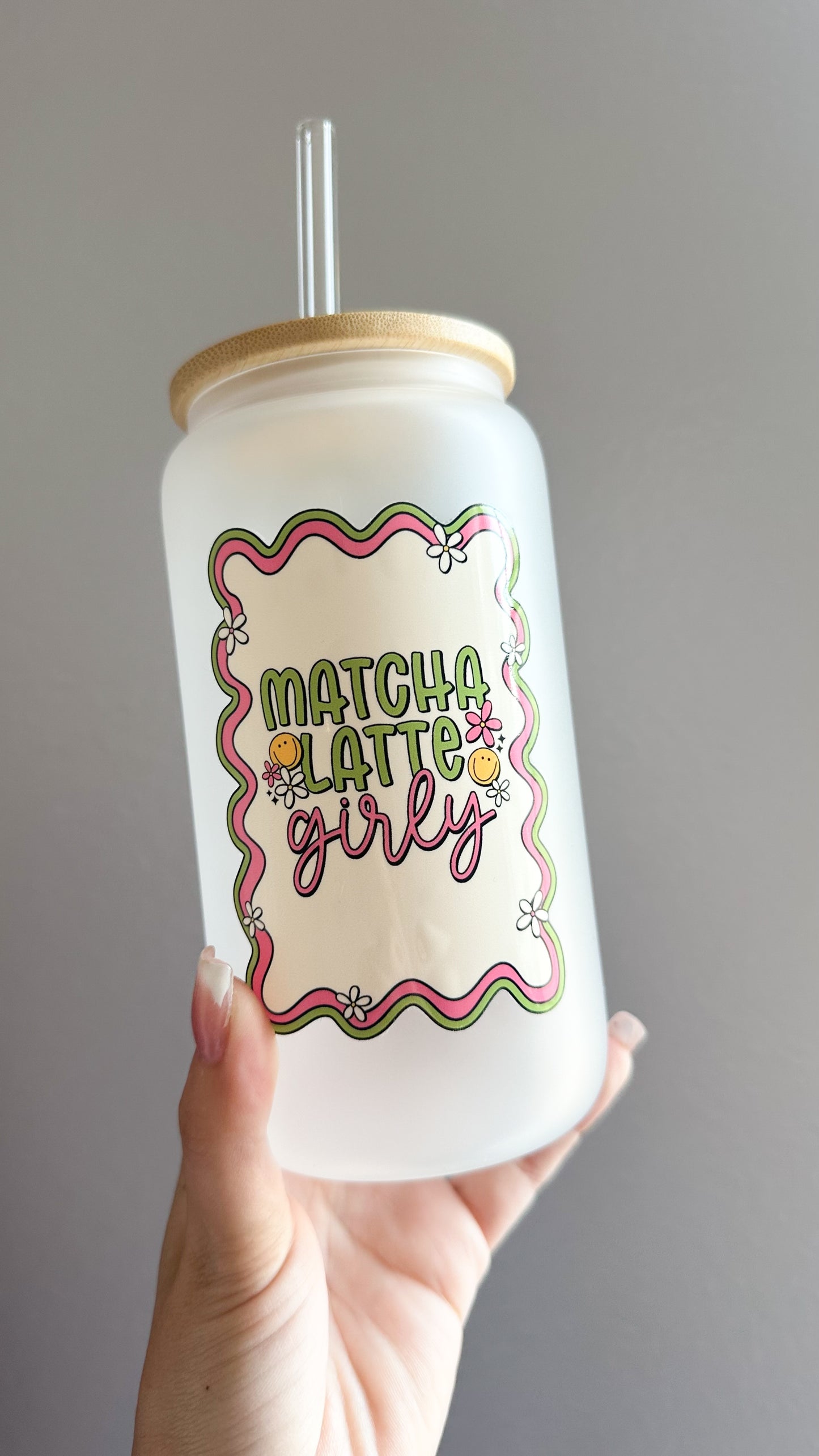 Matcha latte girly glass cup