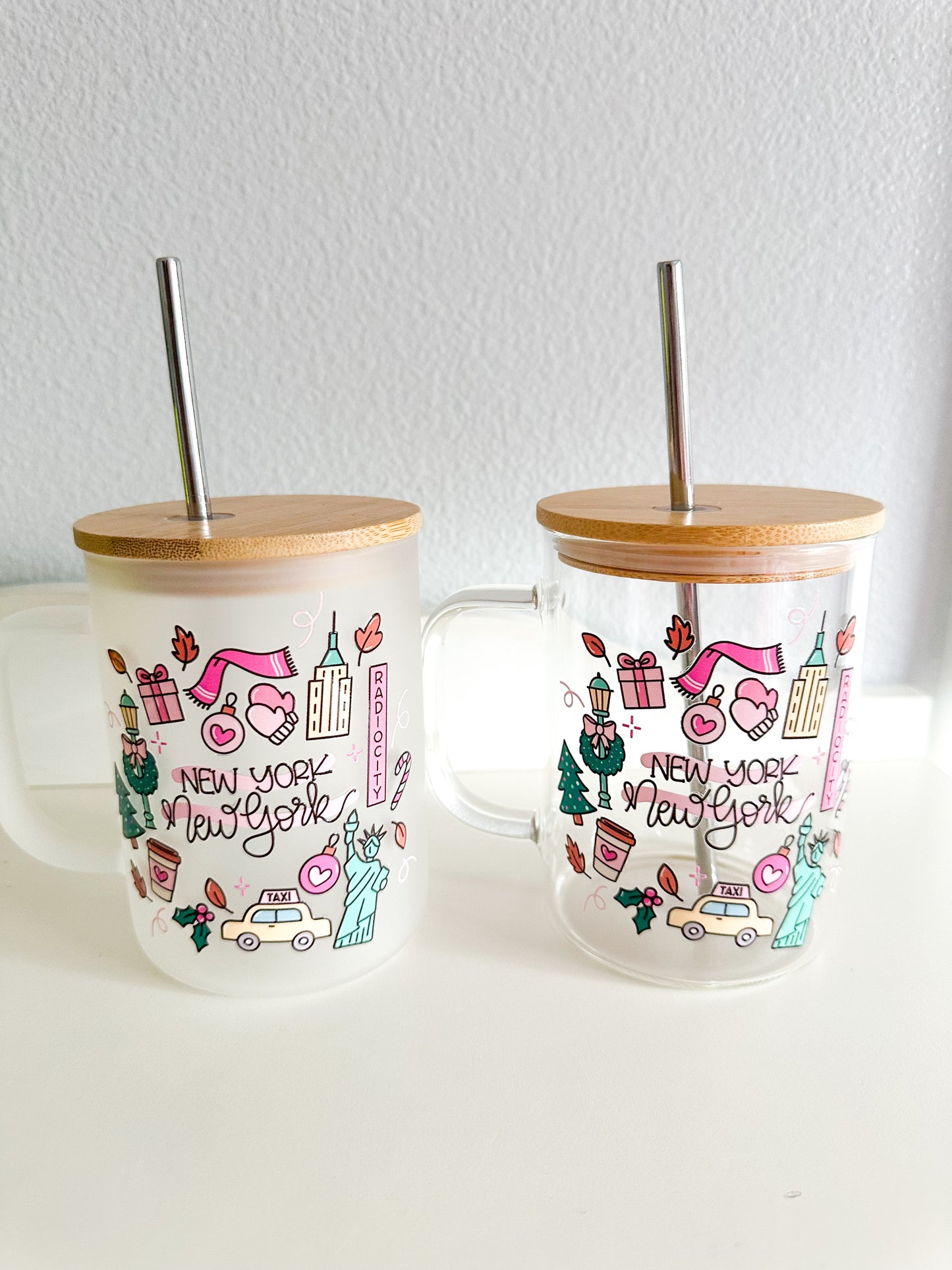 New York winter glass mug