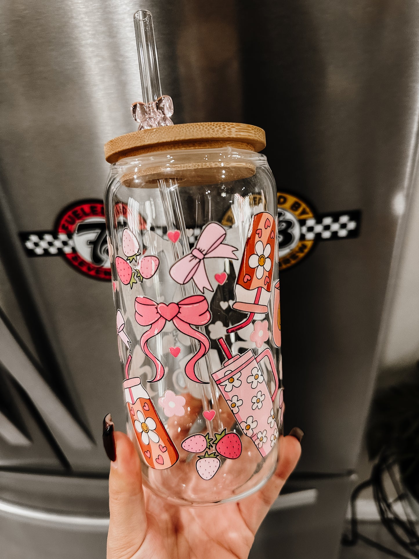 Coffee & strawberries glass cup