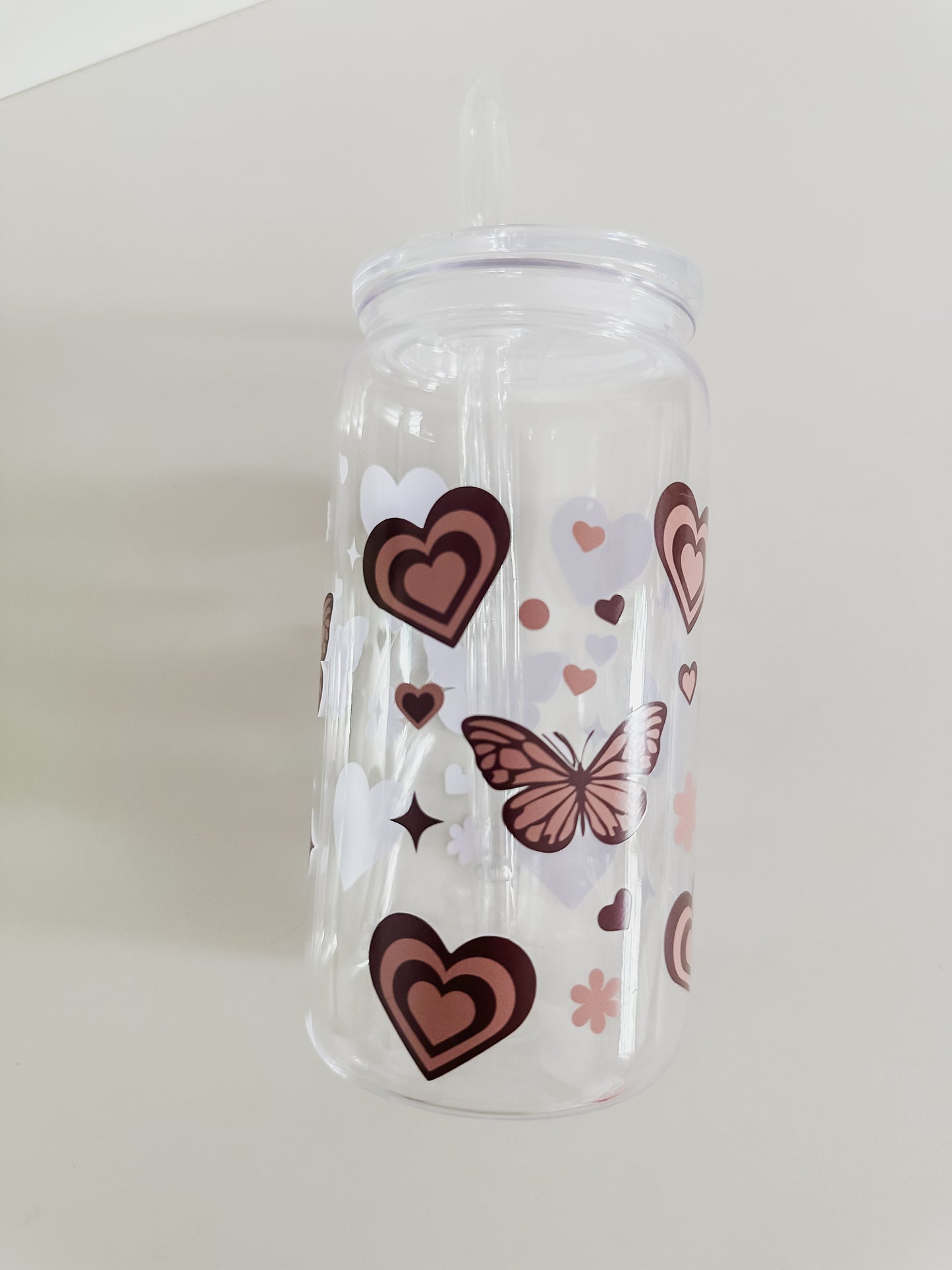 Brown butterfly heart acrylic cup