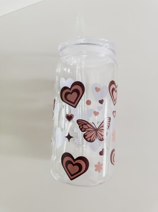 Brown butterfly heart acrylic cup