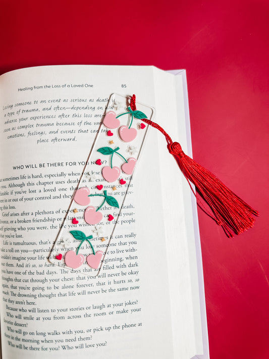 Pink cherry hearts bookmark