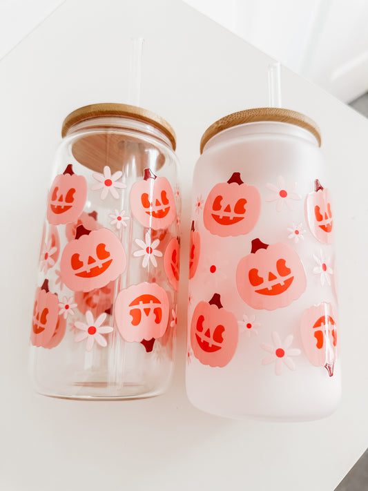 Pink pumpkins glass cup