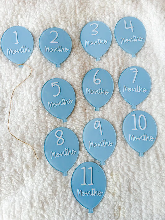 Blue balloon acrylic monthly milestones