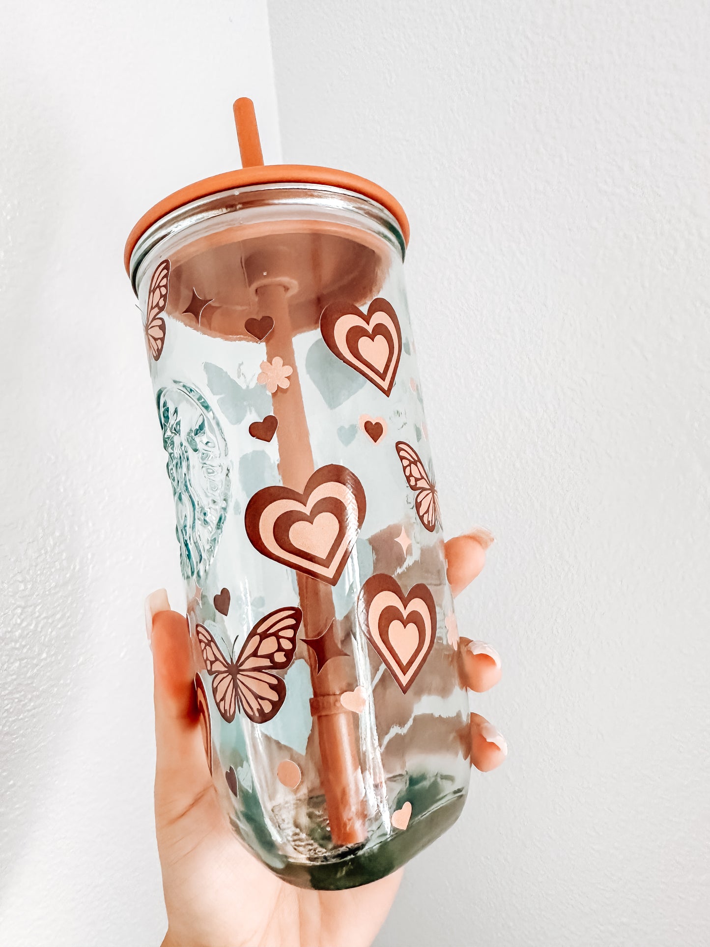 Brown butterfly starbs glass cup