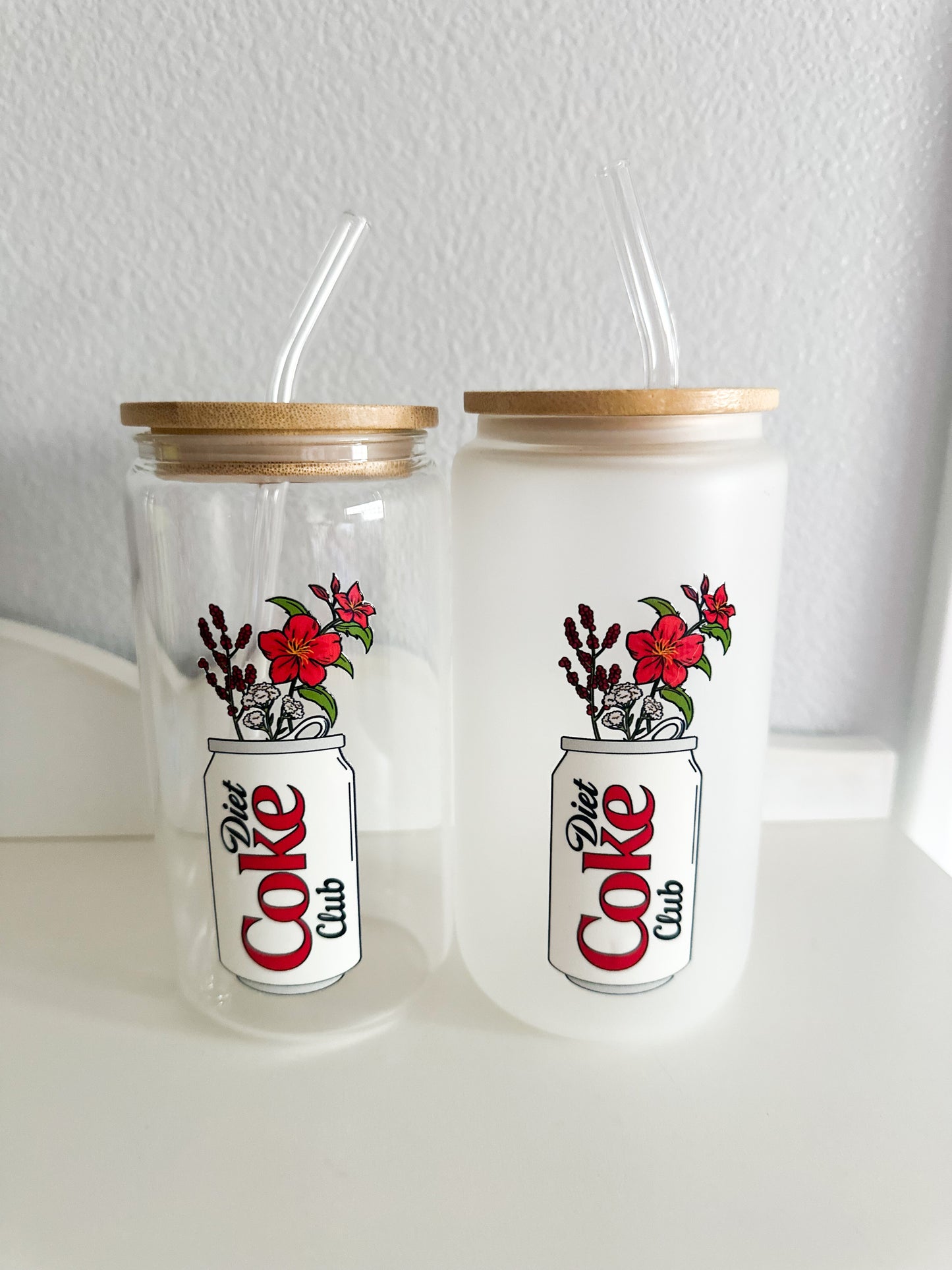 Diet Coke club white glass cup