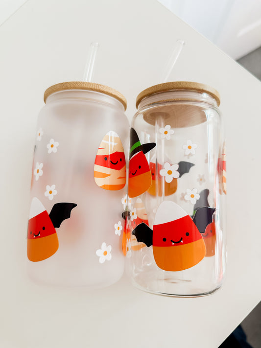 Spooky candy corn glass cup