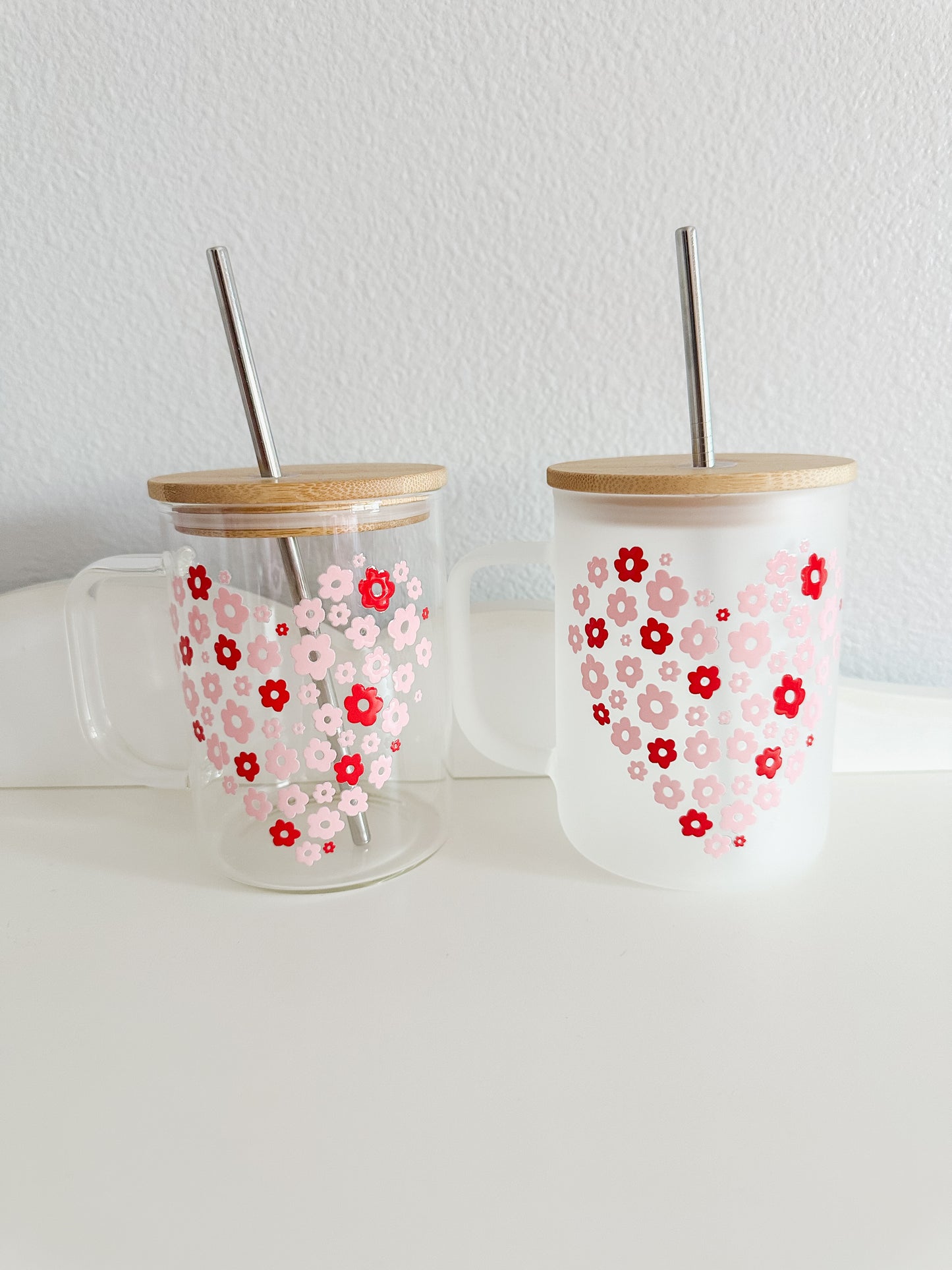 Red & pink floral heart mug