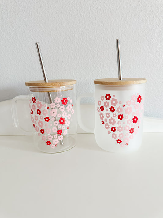 Red & pink floral heart mug