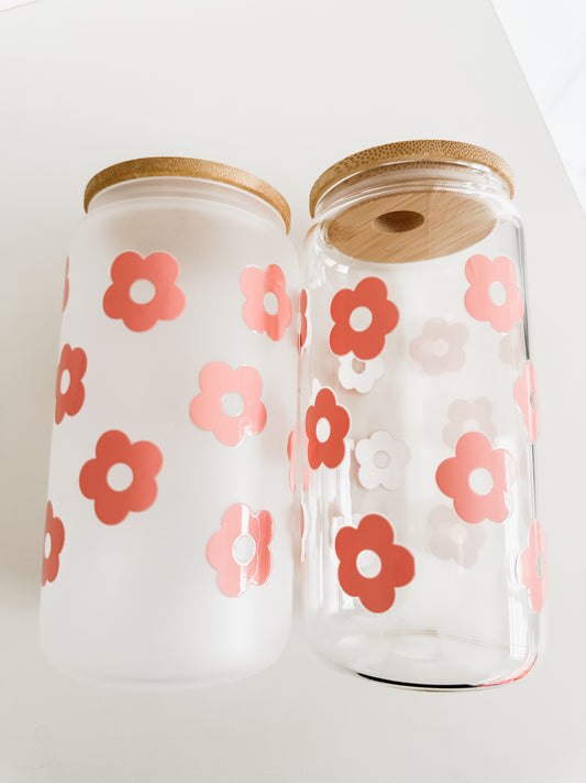 Nude pink flower glass cup