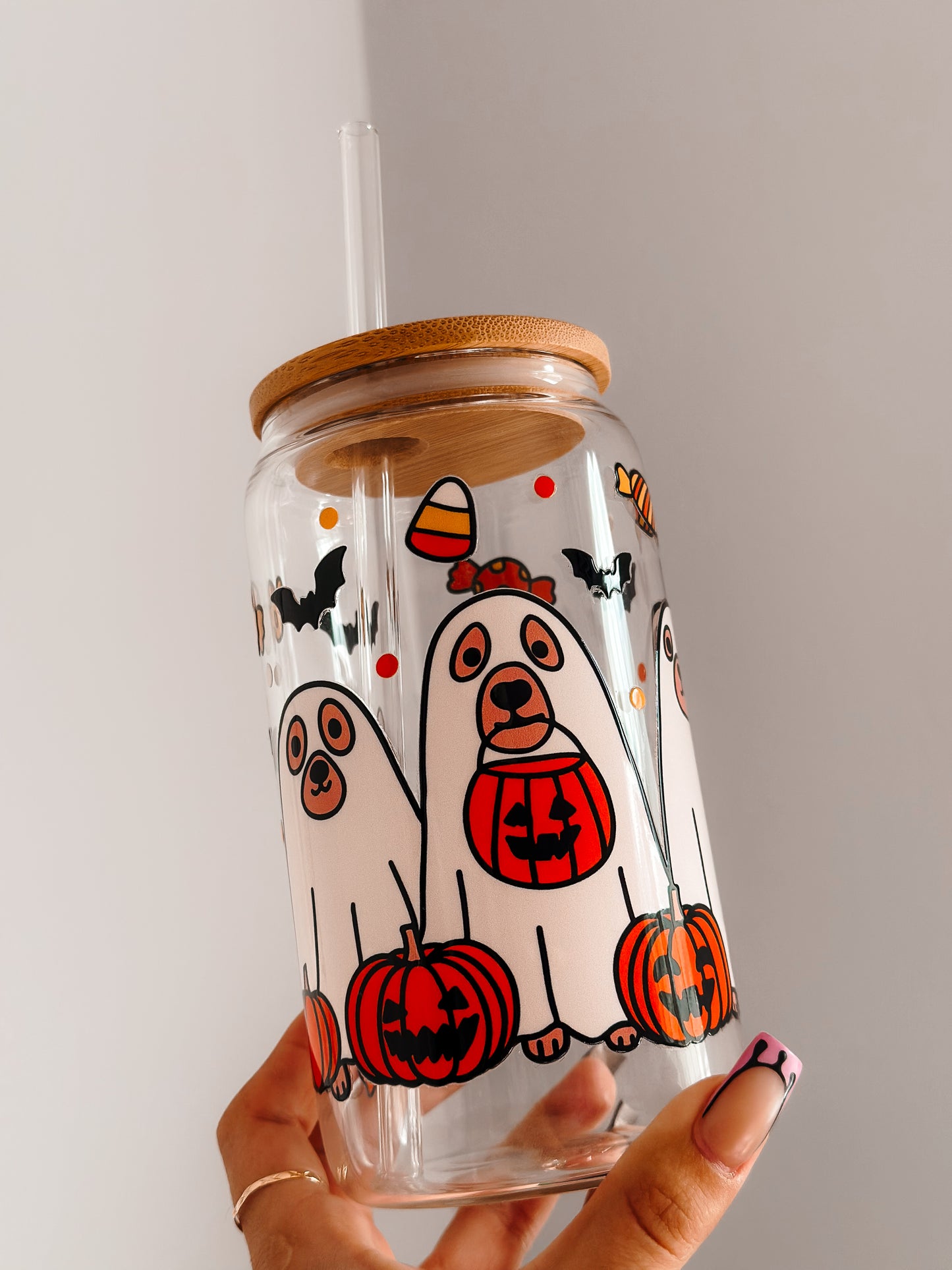 Dog trick o treaters glass cup