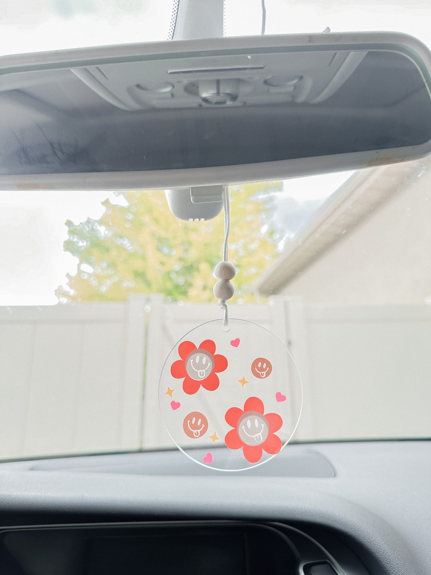 Pink smiley flower car hanger