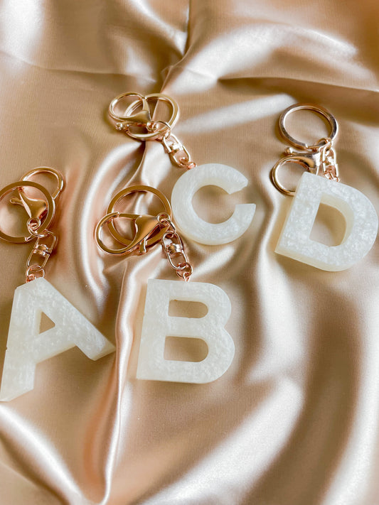 White initial keychain *Rose gold keychain*