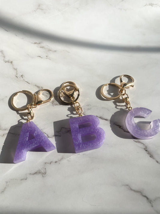 Purple initial w/gold lobster clip keychain