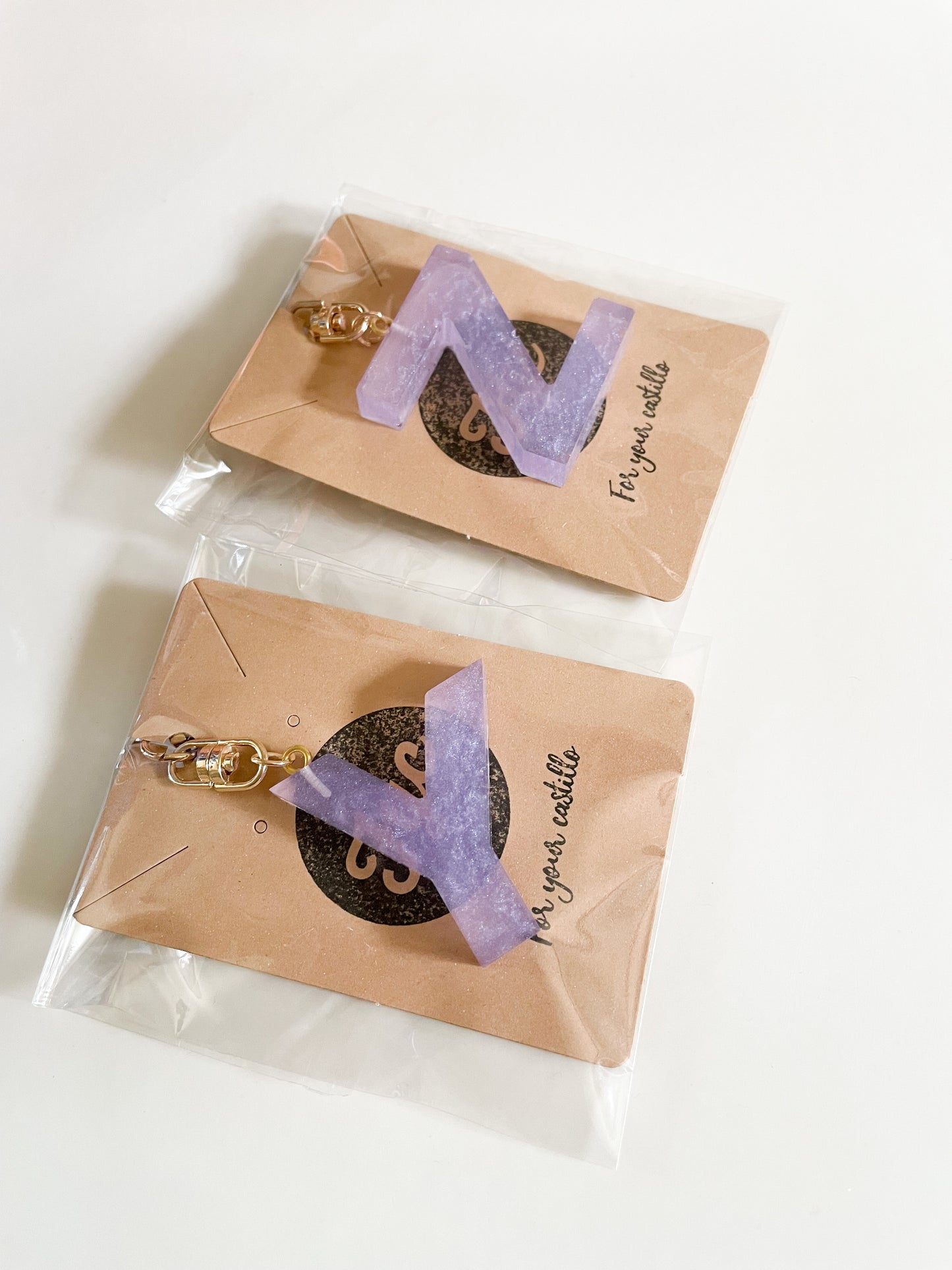 Purple initial w/gold lobster clip keychain